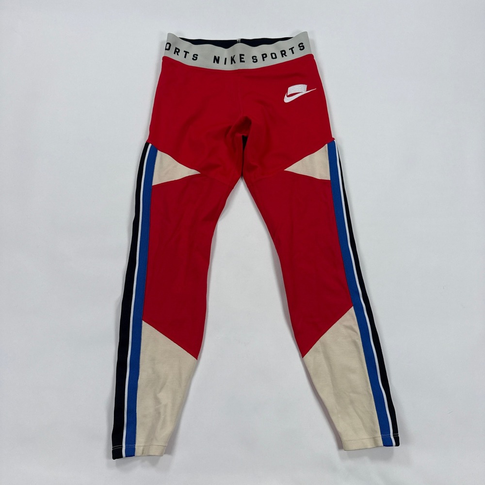 Nike Womens Leggings S Red‎ Colorblock Stripe Sportswear Athleisure Streetwear